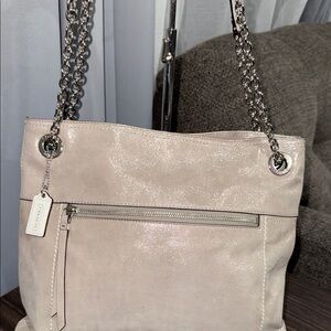 Coach suede  Shimmering Cream Shoulder Bag silver hardware